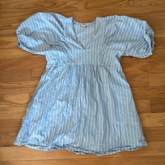 A New Day | Puff Short Sleeve Dress | Cinderella Blue Stripe | Size L - Picture 2 of 7